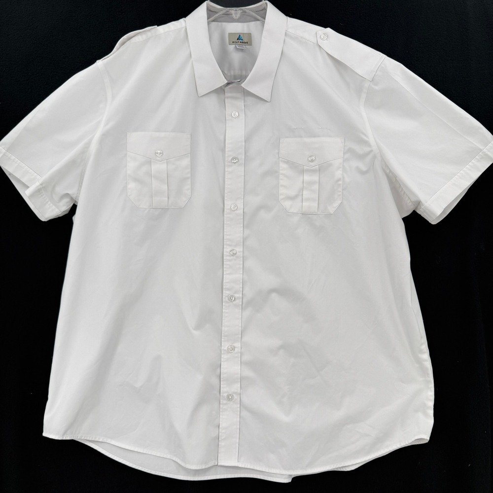 A Cut Above Shirt Mens 21 White Cirrus Relaxed Pilot Uniform Epaulet SS